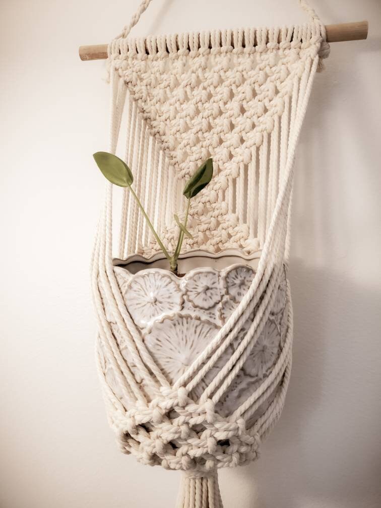 stick plant hanger Natural Tone Macrame Plant Hanger