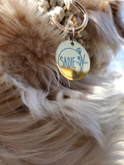 Gold Pet ID Tag | Round Laser Engraved Dog Tag Stainless Steel