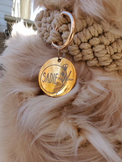 Gold Pet ID Tag | Round Laser Engraved Dog Tag Stainless Steel