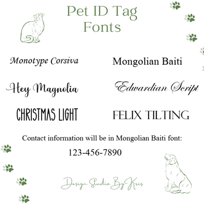 dog bone shaped Pet ID Tag fonts