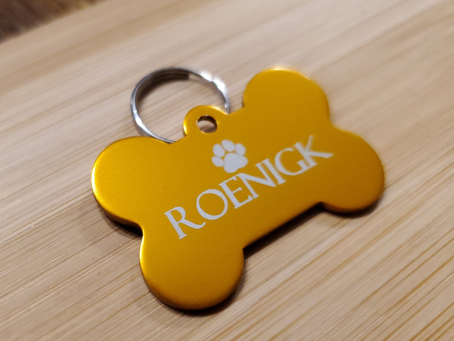 aluminum dog bone tag for pets in gold