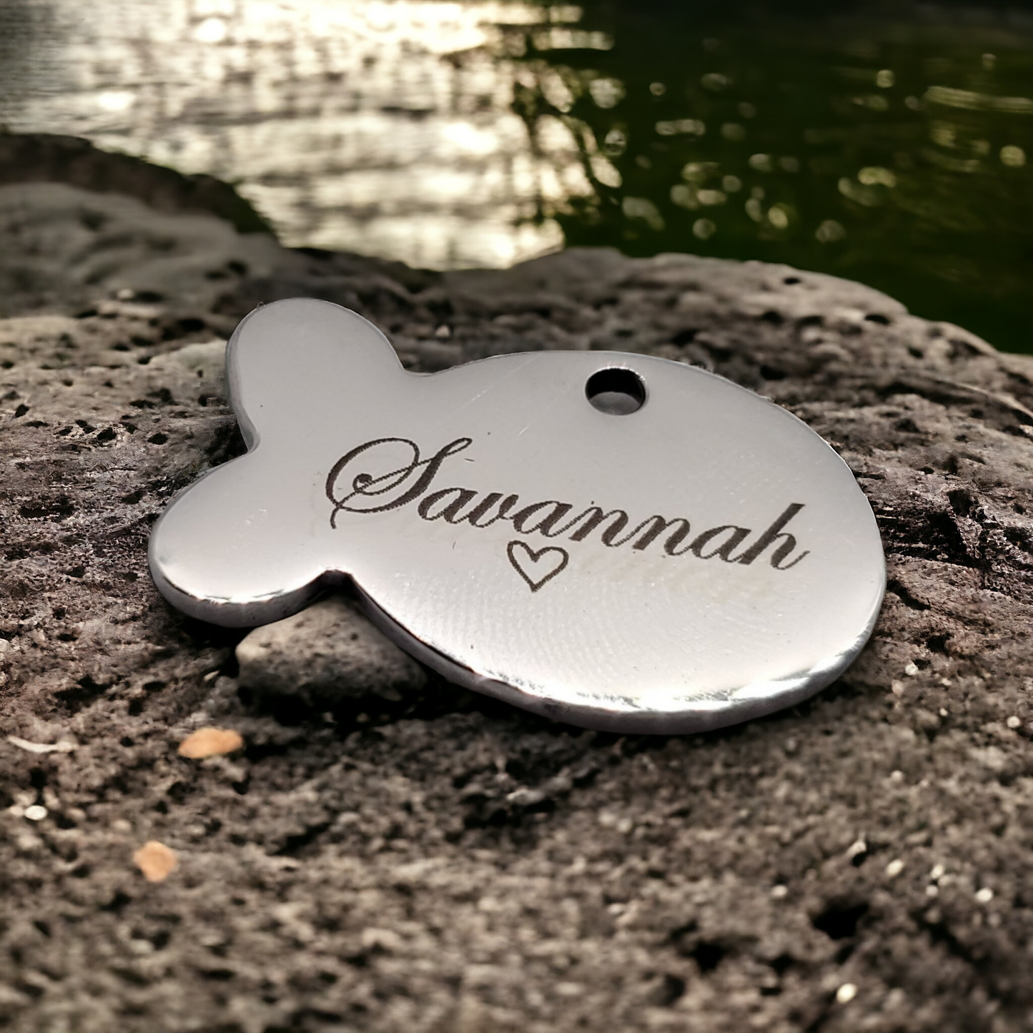 Black Fish Cat ID Tag | Laser Engraved Pet Tag Stainless Steel