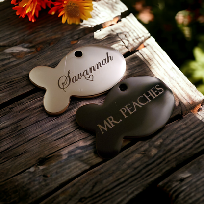 Rose Gold Fish Cat ID Tag | Laser Engraved Pet Tag Stainless Steel