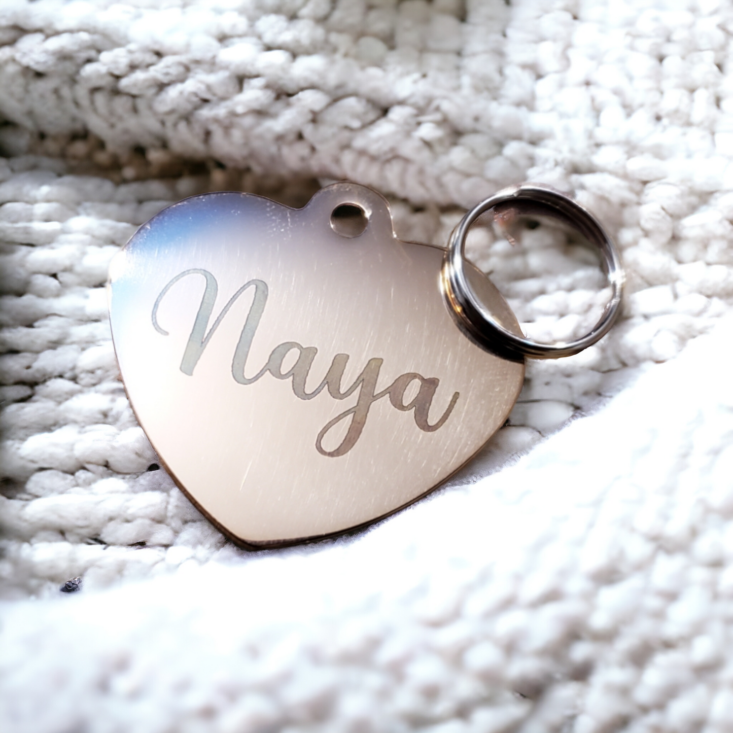 Rose Gold Heart Shaped Pet ID Tag | Laser Engraved
