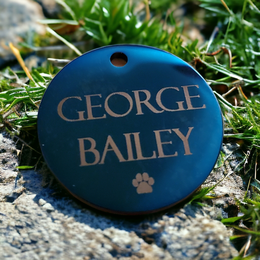 Blue Round dog tag for dog collar