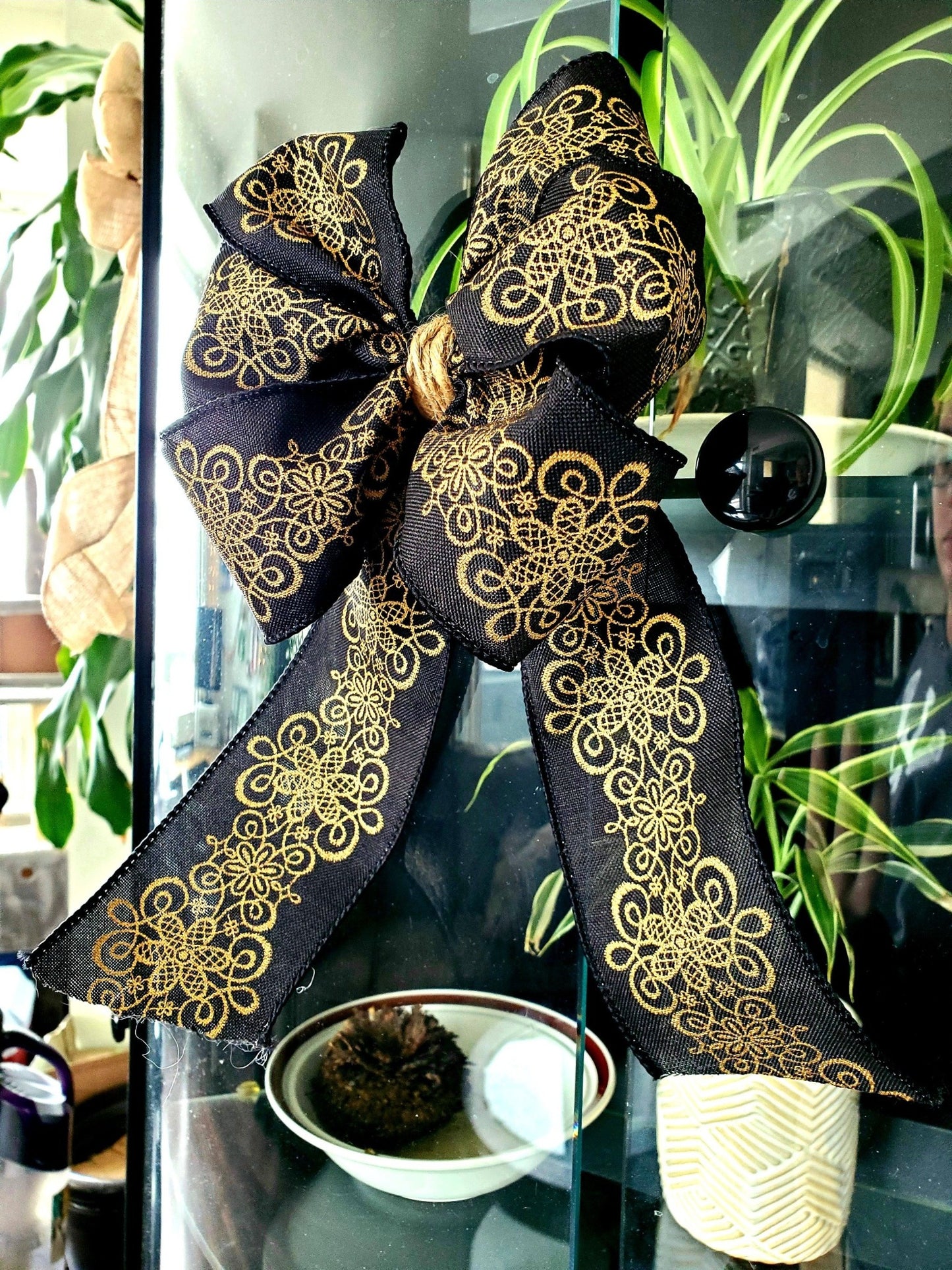 Accent Bow, Black and Gold Ribbon.