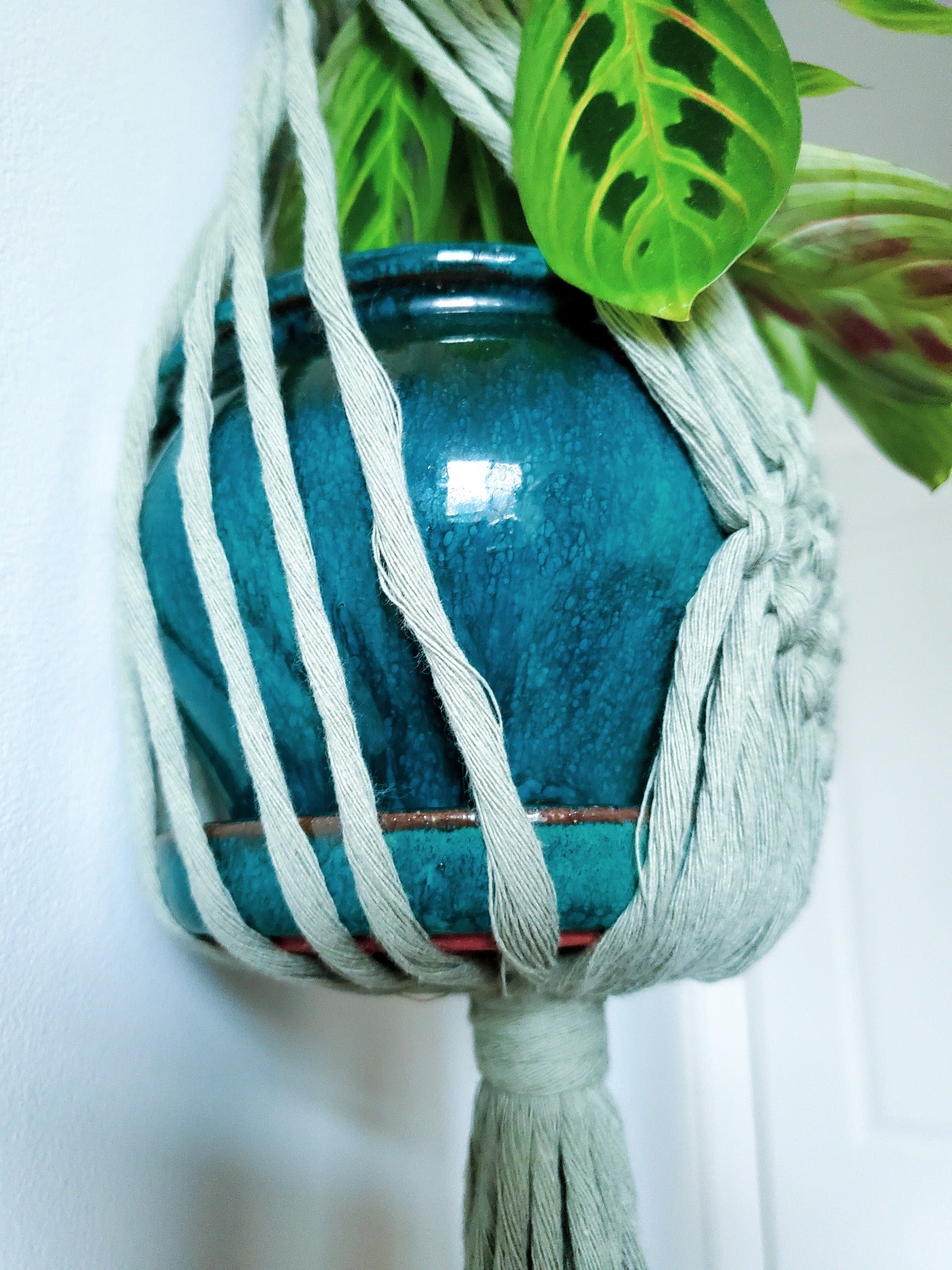 teal macrame plant hanger Macrame Plant Hanger - Handmade with Natural Cotton Rope