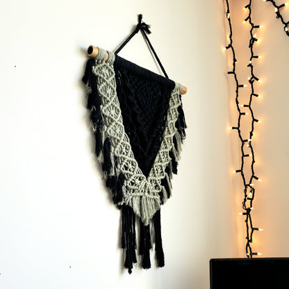 Macrame Wall Hanging, Black And Sage Green.