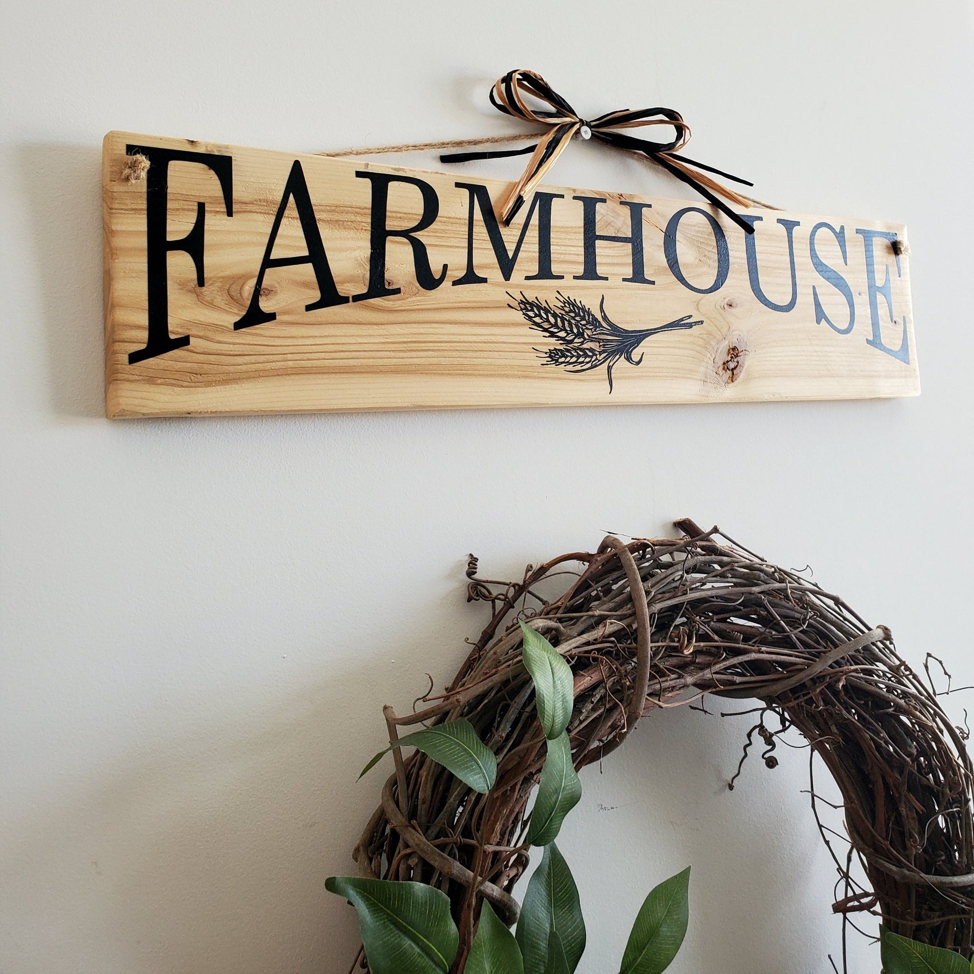 Farmhouse Sign, Wheat And Raffia.
