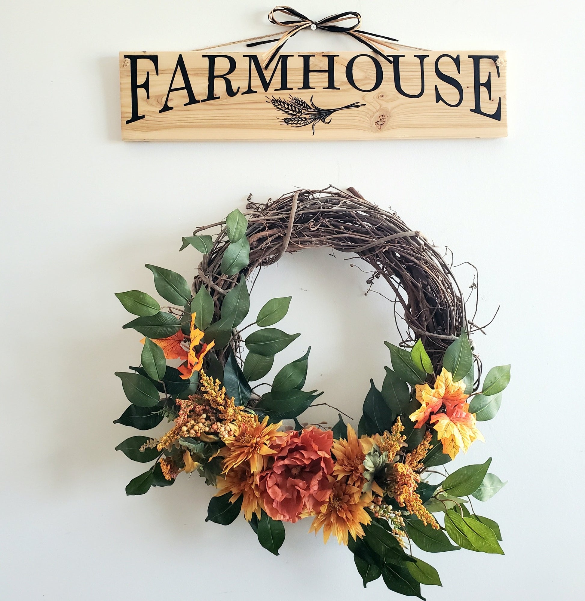 Farmhouse Sign, Wheat And Raffia.