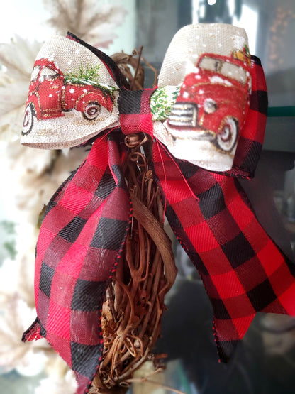 Decorative Bow, Christmas Truck/Buffalo Plaid