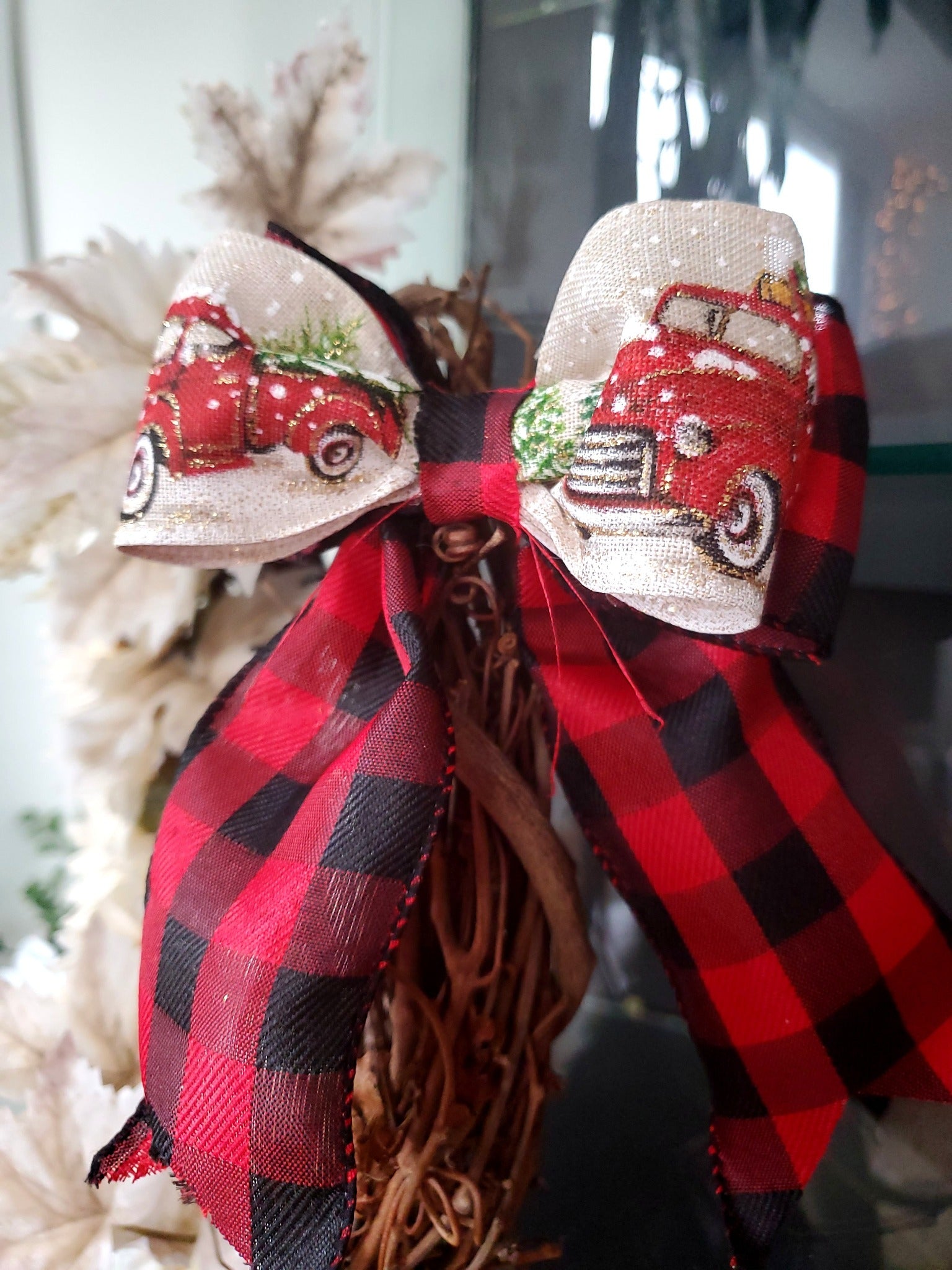 Decorative Bow, Christmas Truck/Buffalo Plaid