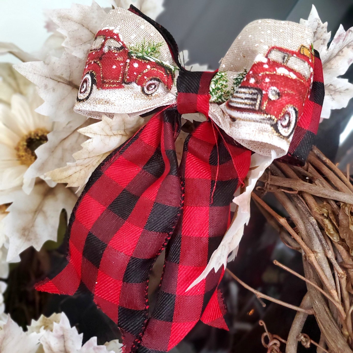 Decorative Bow, Christmas Truck/Buffalo Plaid