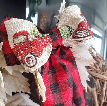 Decorative Bow, Christmas Truck/Buffalo Plaid