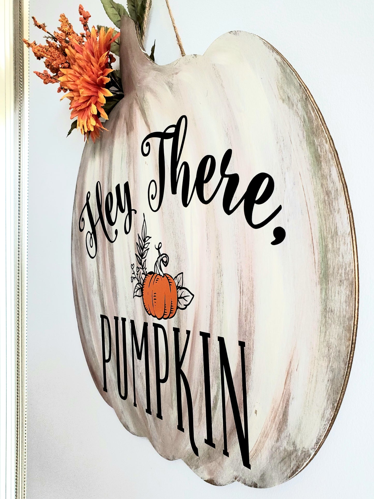 Hey There Pumpkin Wood Sign - A Uniquely Designed Pumpkin-Shaped Sign  for Your Fall Home Decor