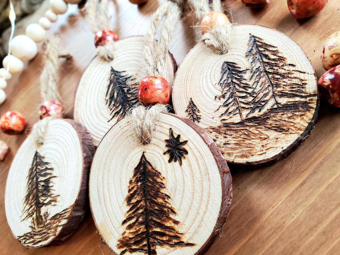 Minimalist Wood Burned Ornaments