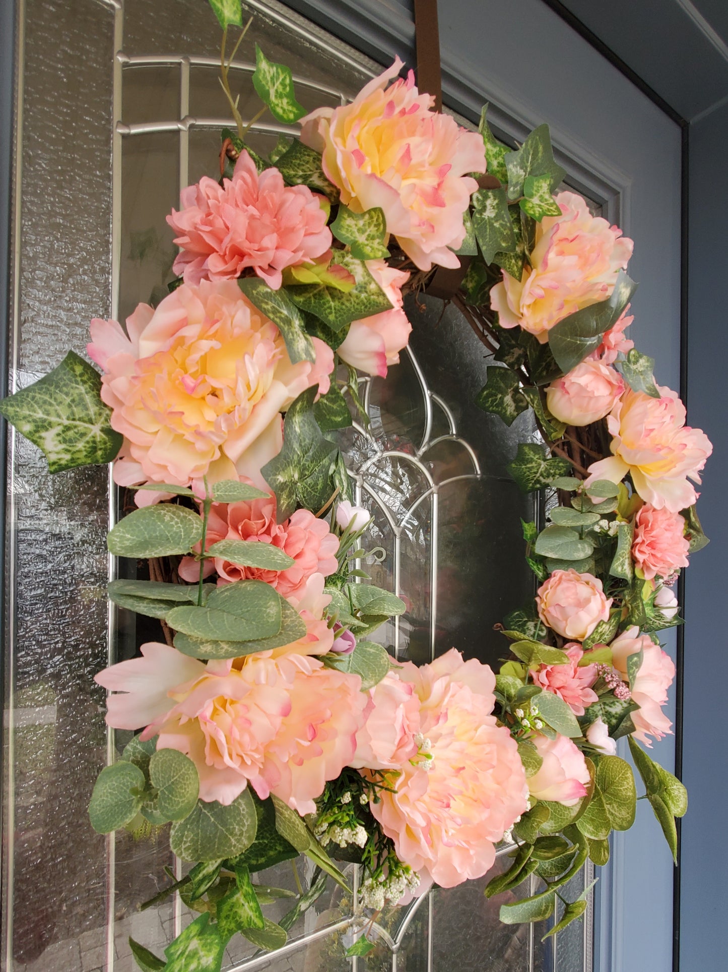 Coral Peonies Spring Wreath - Add a Touch of Color to Your Home Decor with This Beautiful Floral Accent