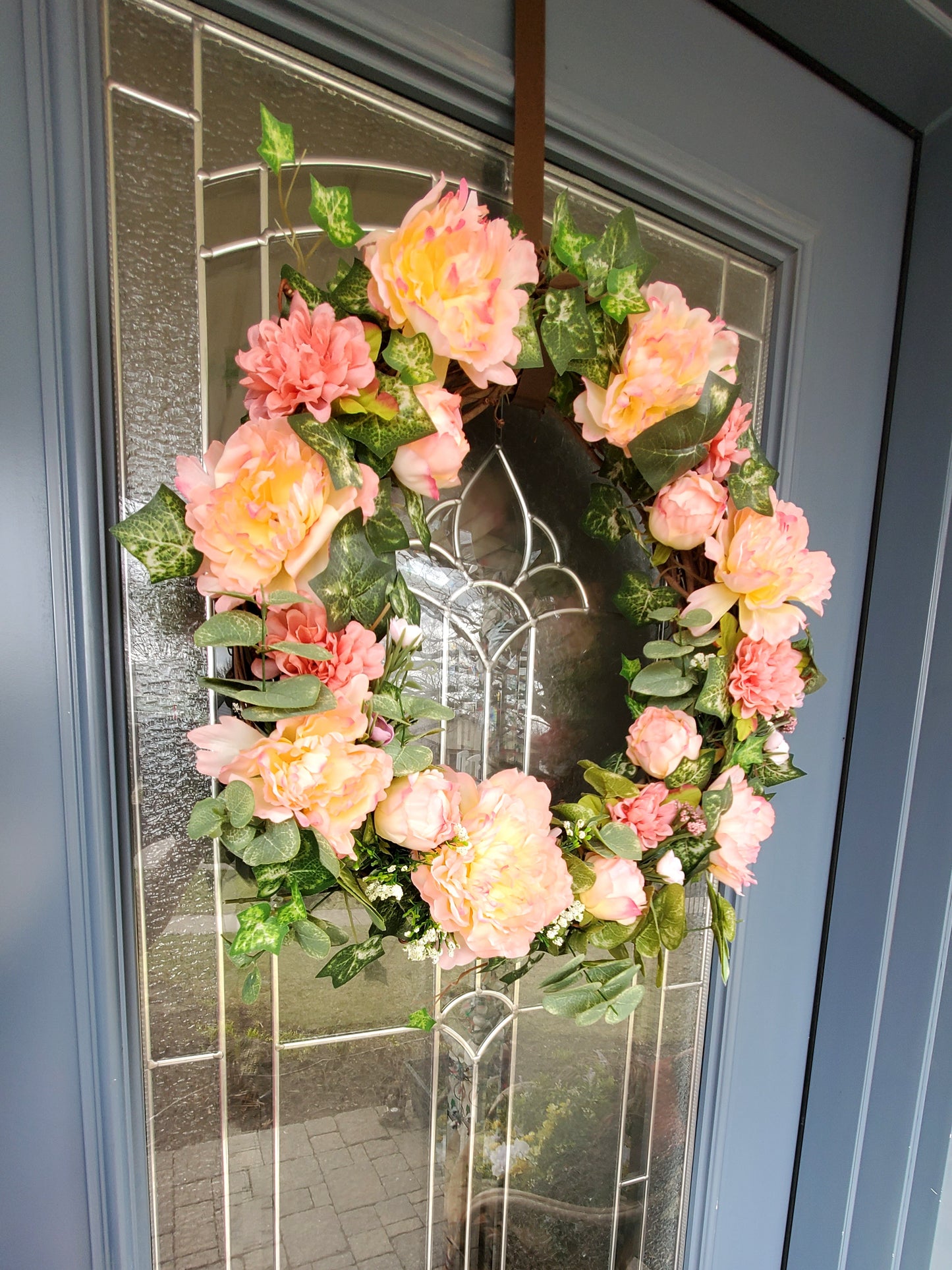 Coral Peonies Spring Wreath - Add a Touch of Color to Your Home Decor with This Beautiful Floral Accent