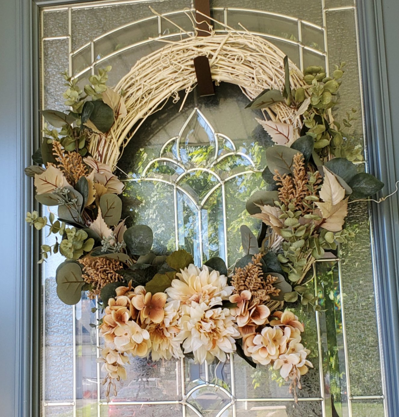 Autumn Wreath with Cream and Pale Pastels - A Delicate and Elegant Home Decor Piece