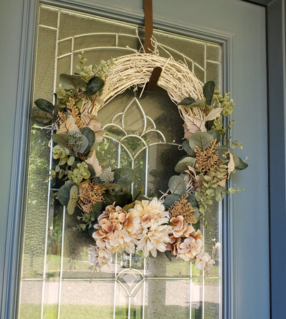 Autumn Wreath with Cream and Pale Pastels - A Delicate and Elegant Home Decor Piece