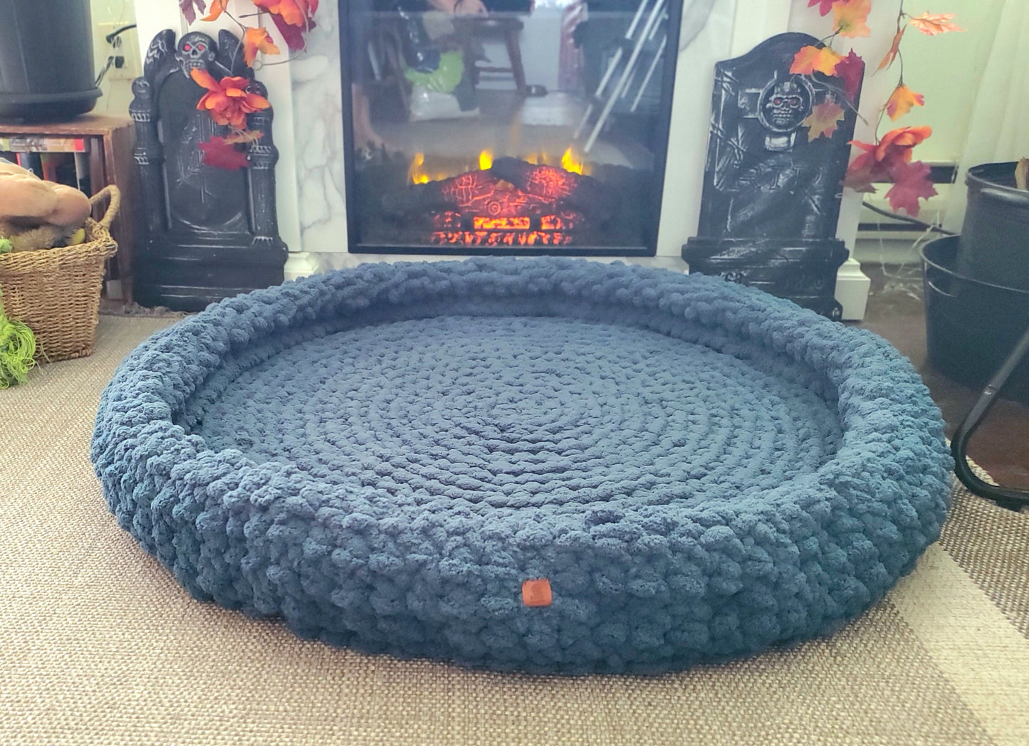 30" Dog Bed | Medium Size Chenille Wool Pet Bed