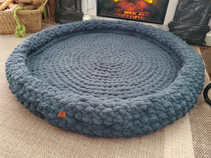 30" Dog Bed | Medium Size Chenille Wool Pet Bed