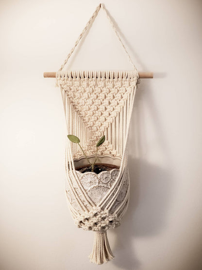 Natural Tone Macrame Plant Hanger - Handcrafted with Natural Cotton Rope for a Unique Home Decor Piece